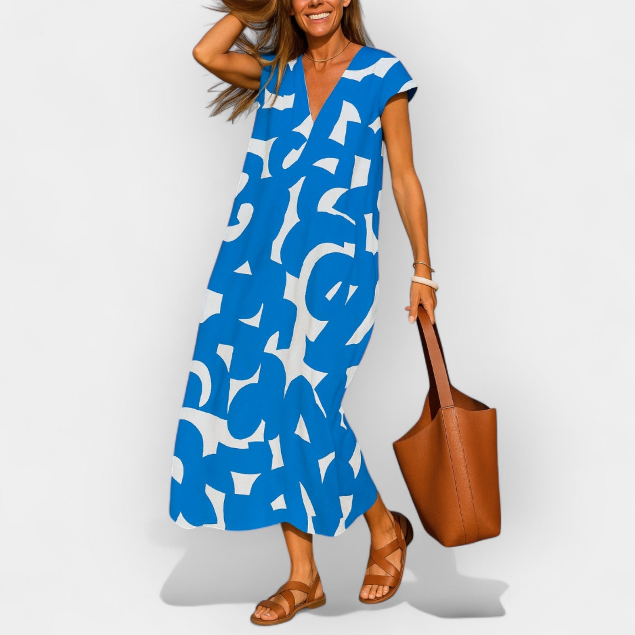 Vestido Leve com Decote em V e Estilo Moderno
