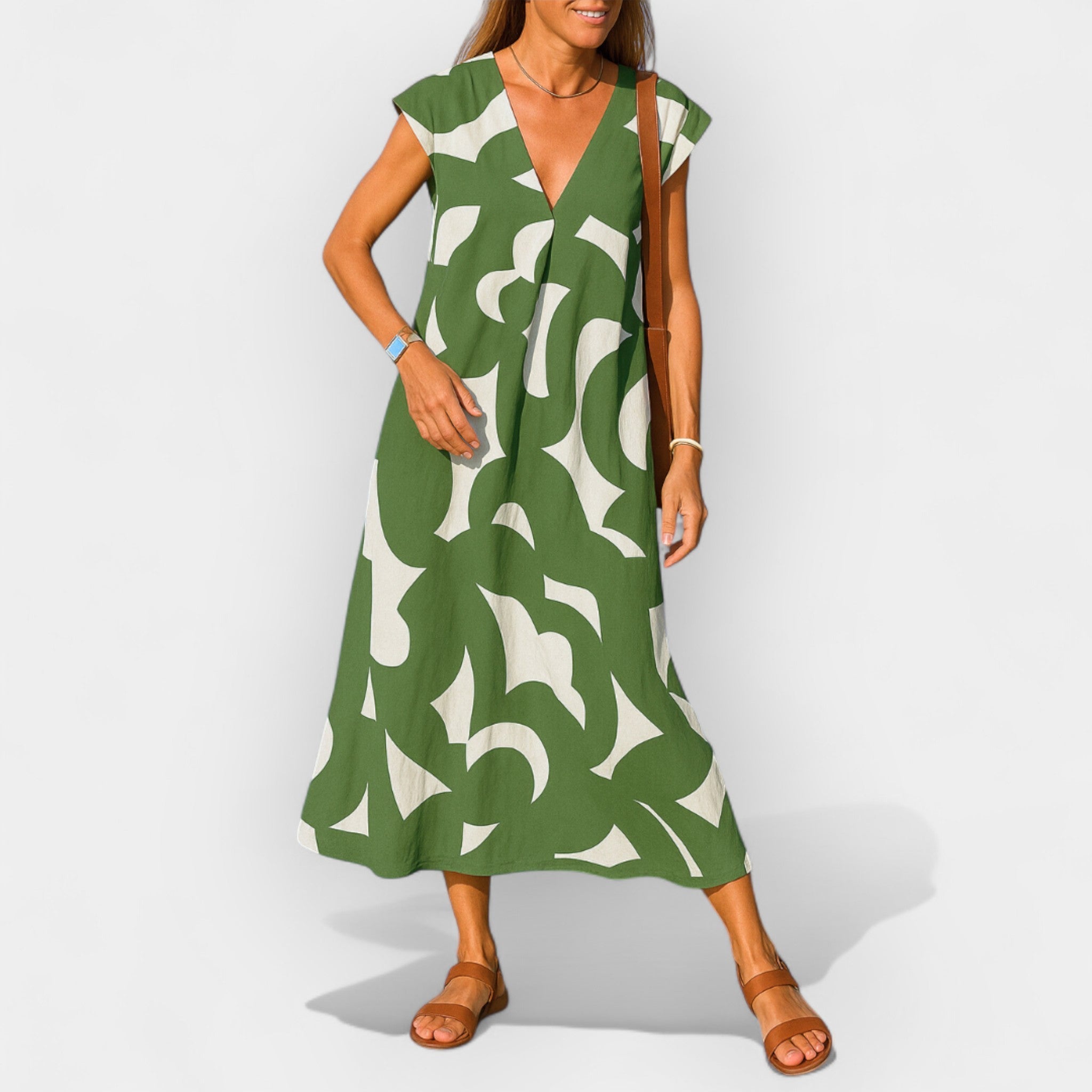 Vestido Leve com Decote em V e Estilo Moderno
