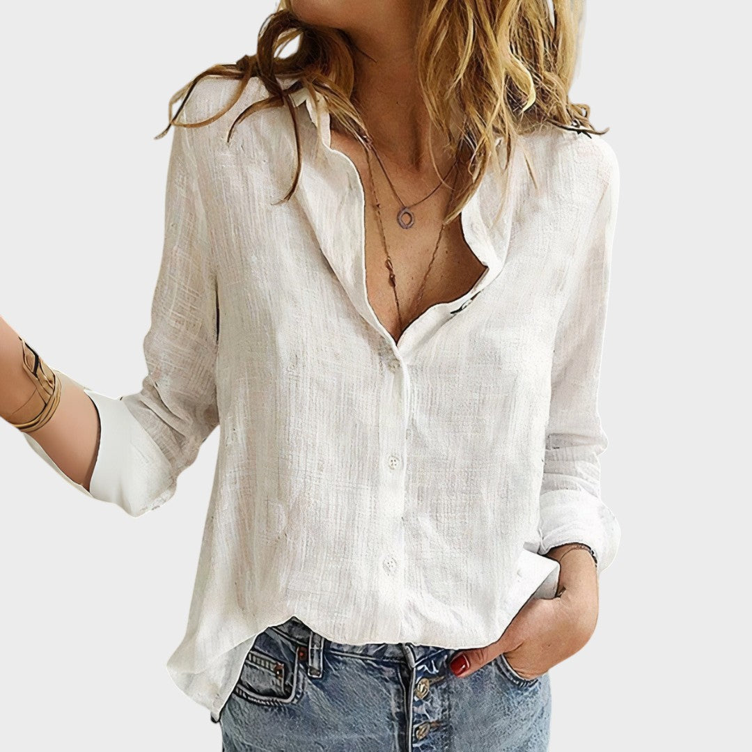 Aurora - Blusa artesanal em linho natural