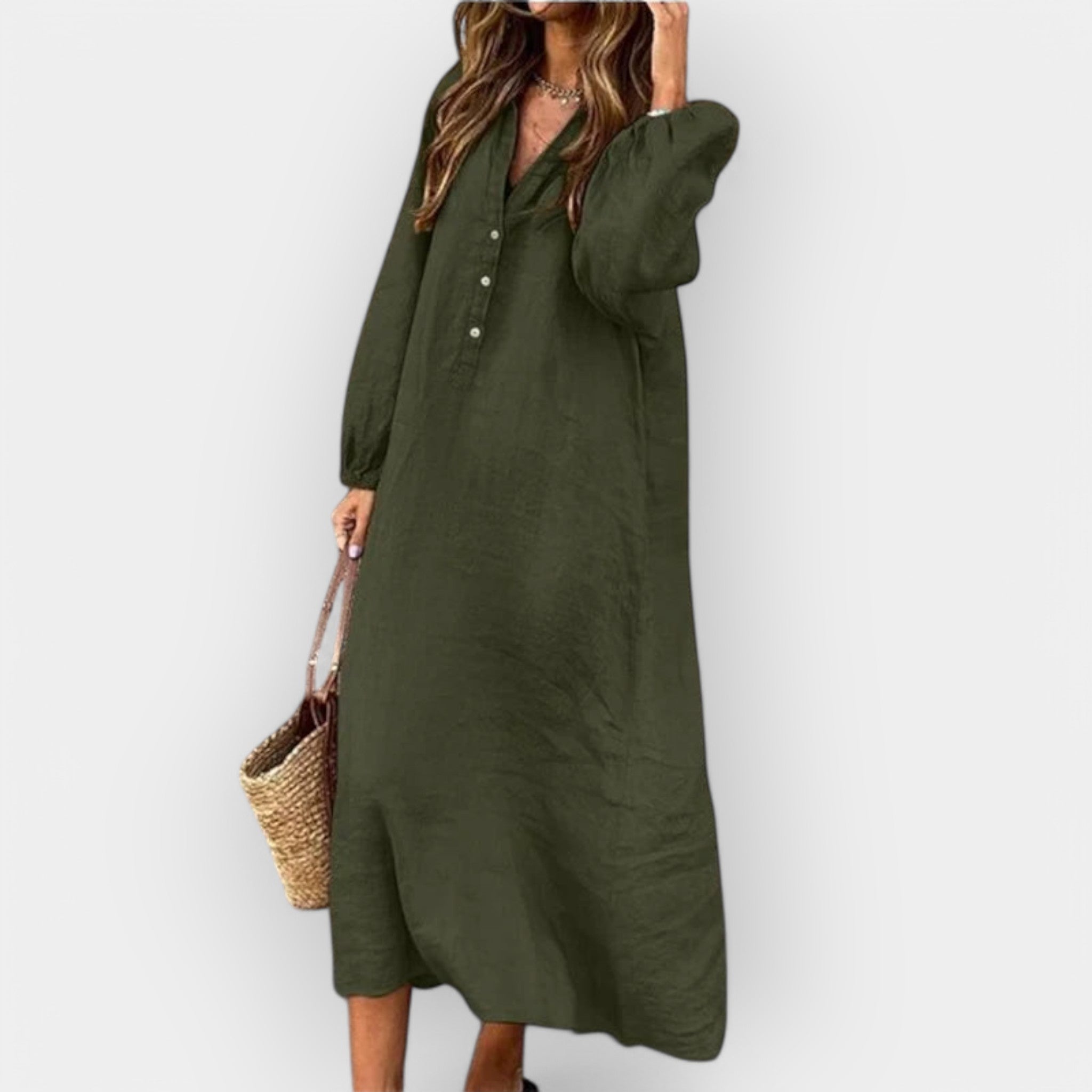 Vestido elegante de linho com corte estiloso