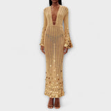 Vestido Maxi de Tricô Dourado da Dolly