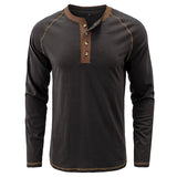 Camisa de algodão elegante com gola Henley