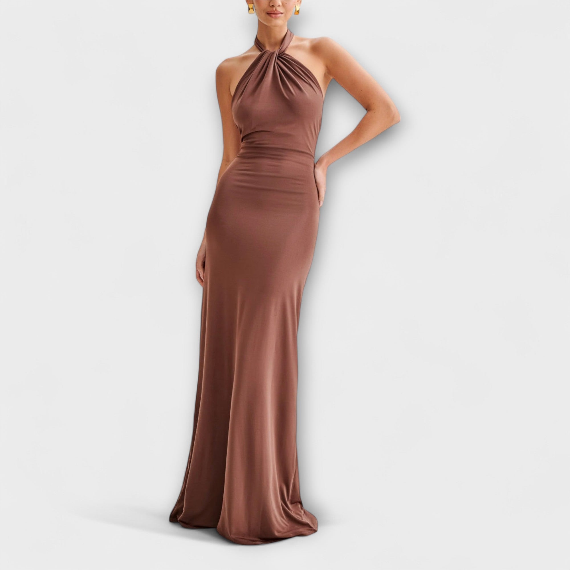 Vestido Longo com Laço no Pescoço e Textura Sedosa
