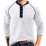Camisa de algodão elegante com gola Henley