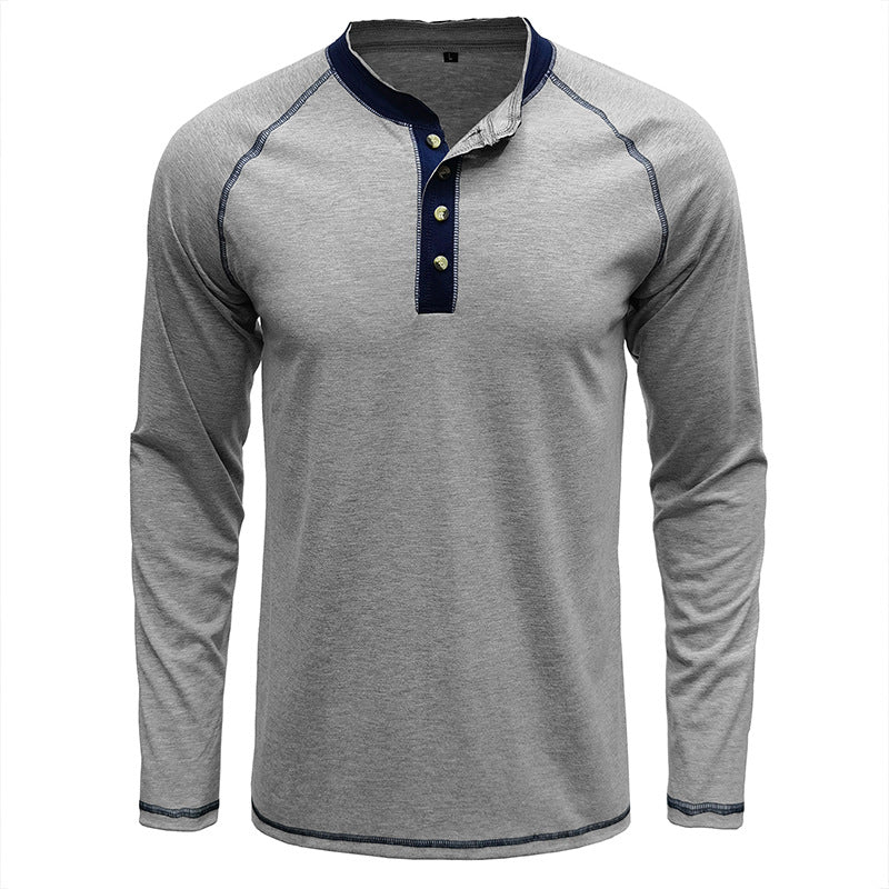 Camisa de algodão elegante com gola Henley