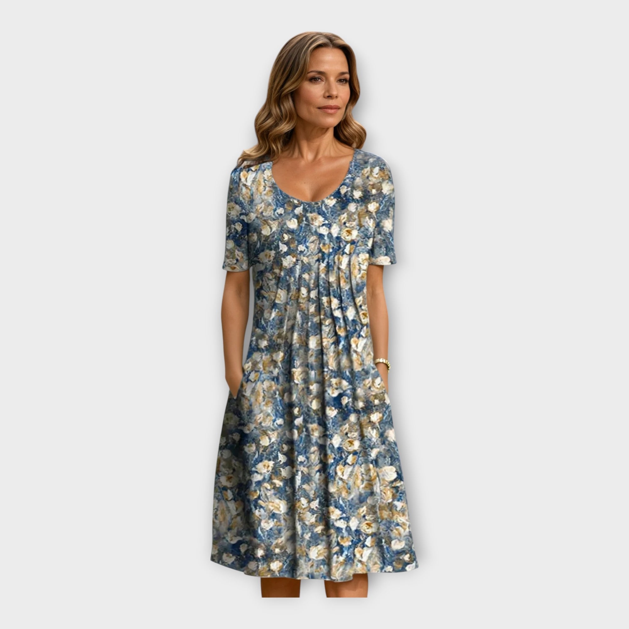 Vestido com Estampa Floral e Manga Curta