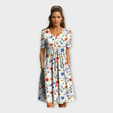 Vestido com Estampa Floral e Manga Curta