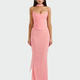 Lorena | Vestido Longo com Drapeado e Colar de Corrente