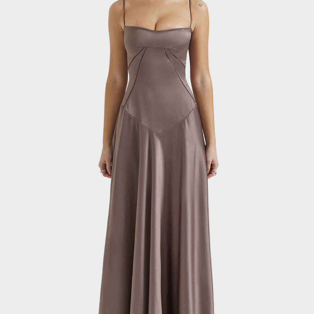 Vestido Maxi de Cetim com Alças Finas