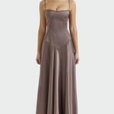 Vestido Maxi de Cetim com Alças Finas