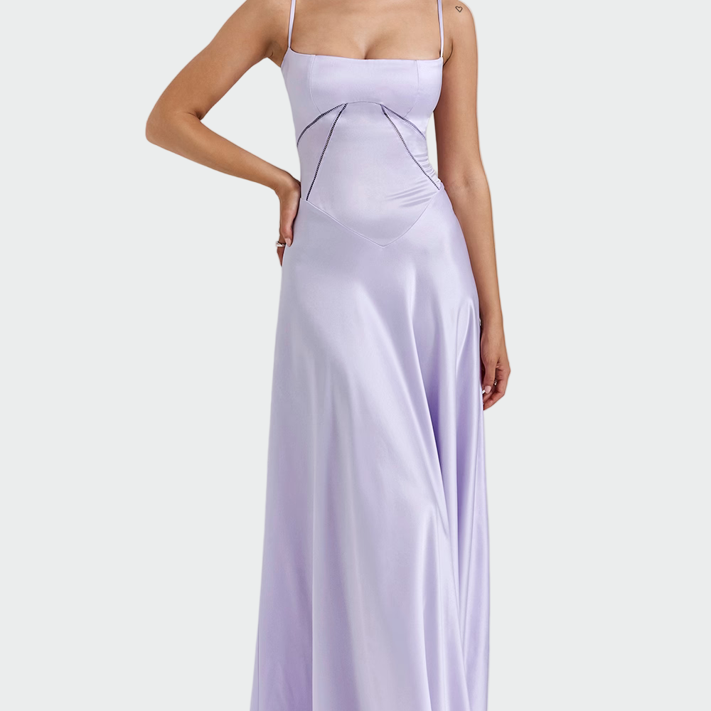 Vestido Maxi de Cetim com Alças Finas