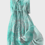 Vestido Turquesa com Estampa de Tartaruga Marinha