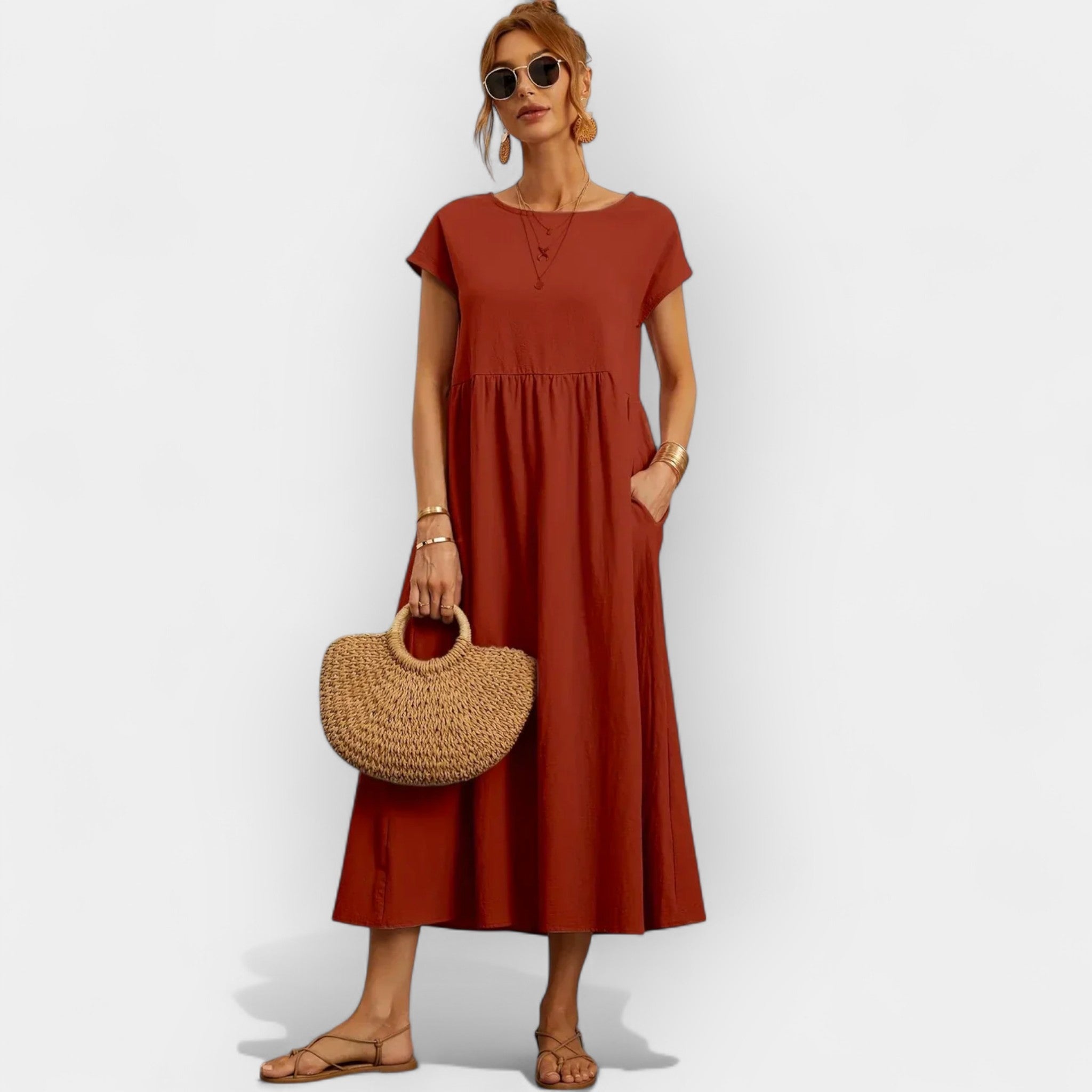 Vestido Leve de Algodão com Bolsos