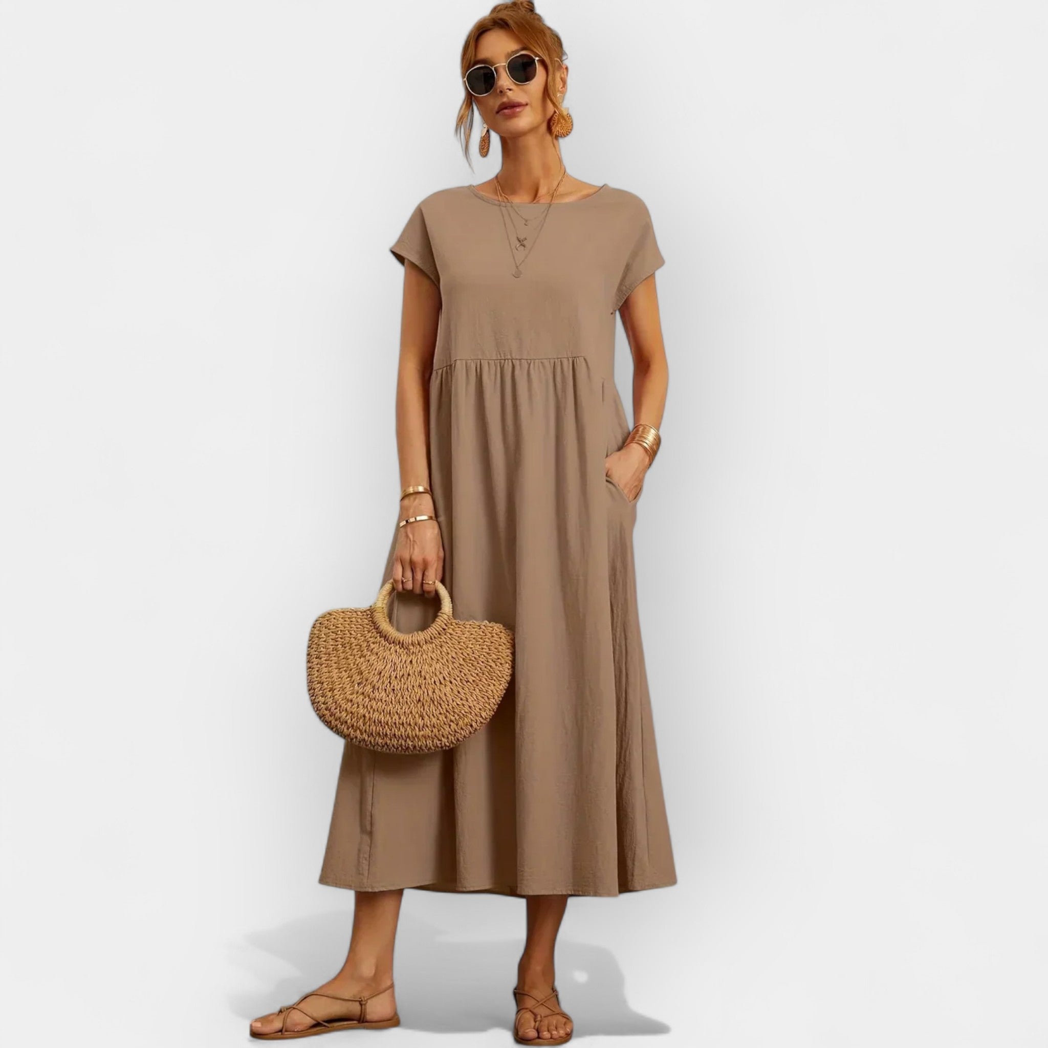 Vestido Leve de Algodão com Bolsos