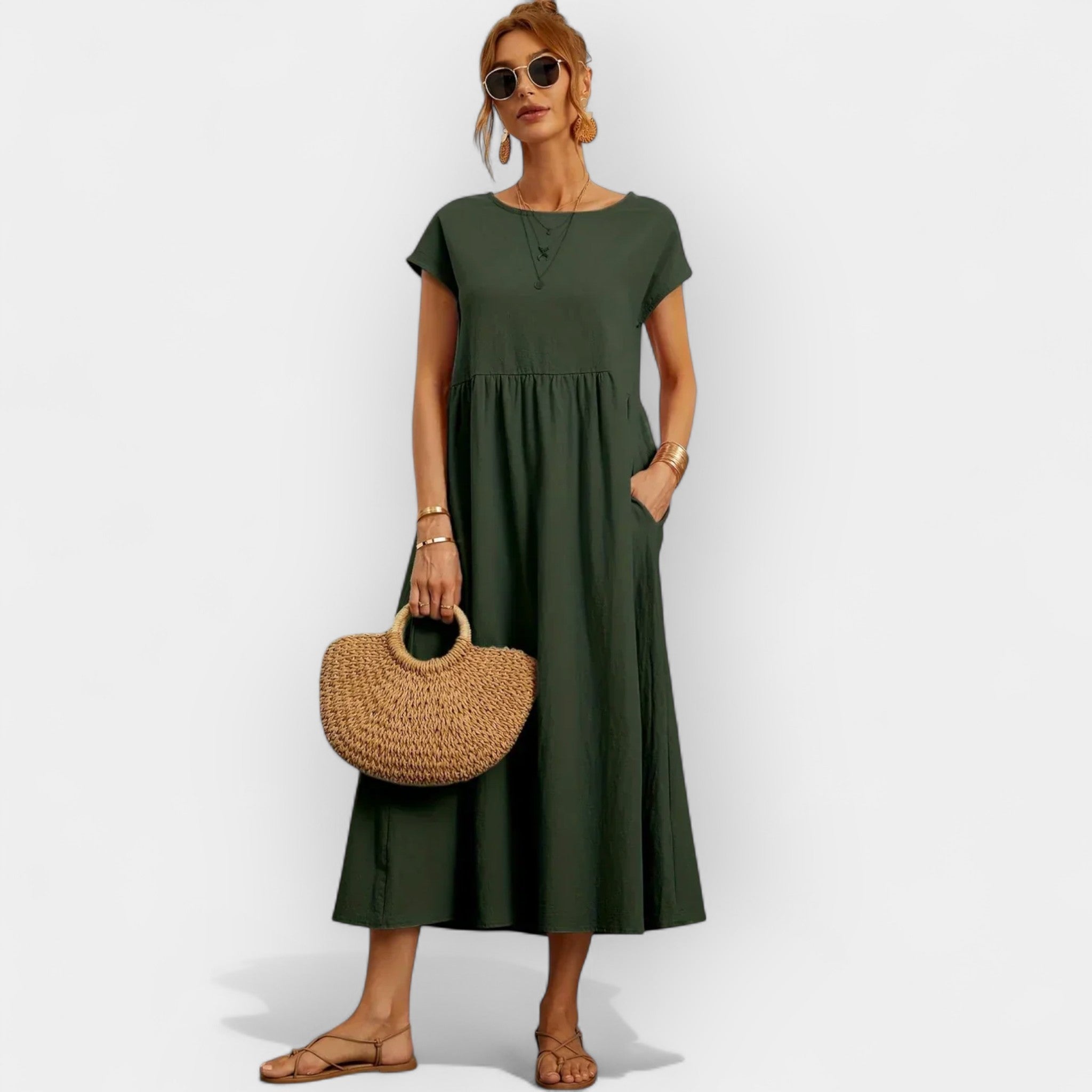 Vestido Leve de Algodão com Bolsos