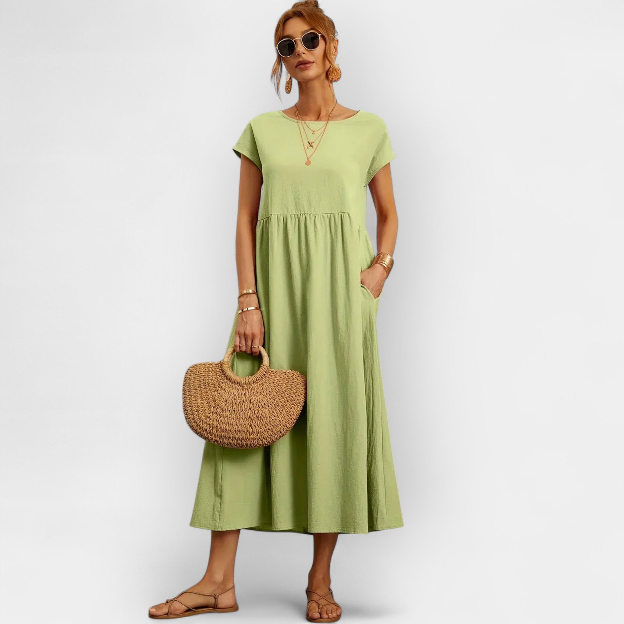 Vestido Leve de Algodão com Bolsos
