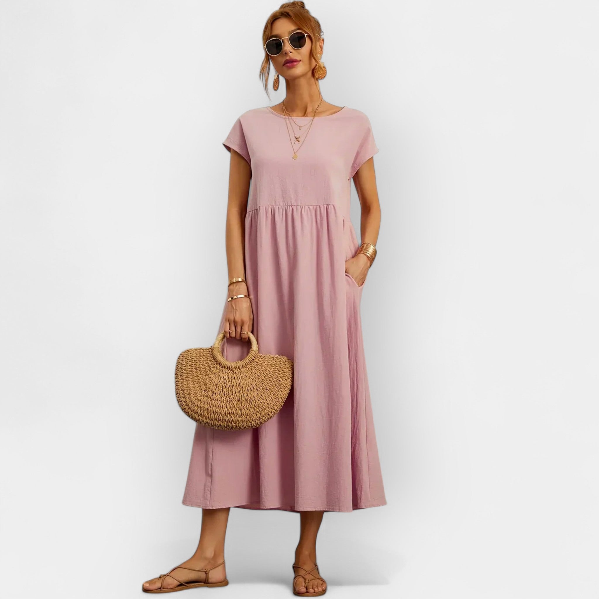 Vestido Leve de Algodão com Bolsos