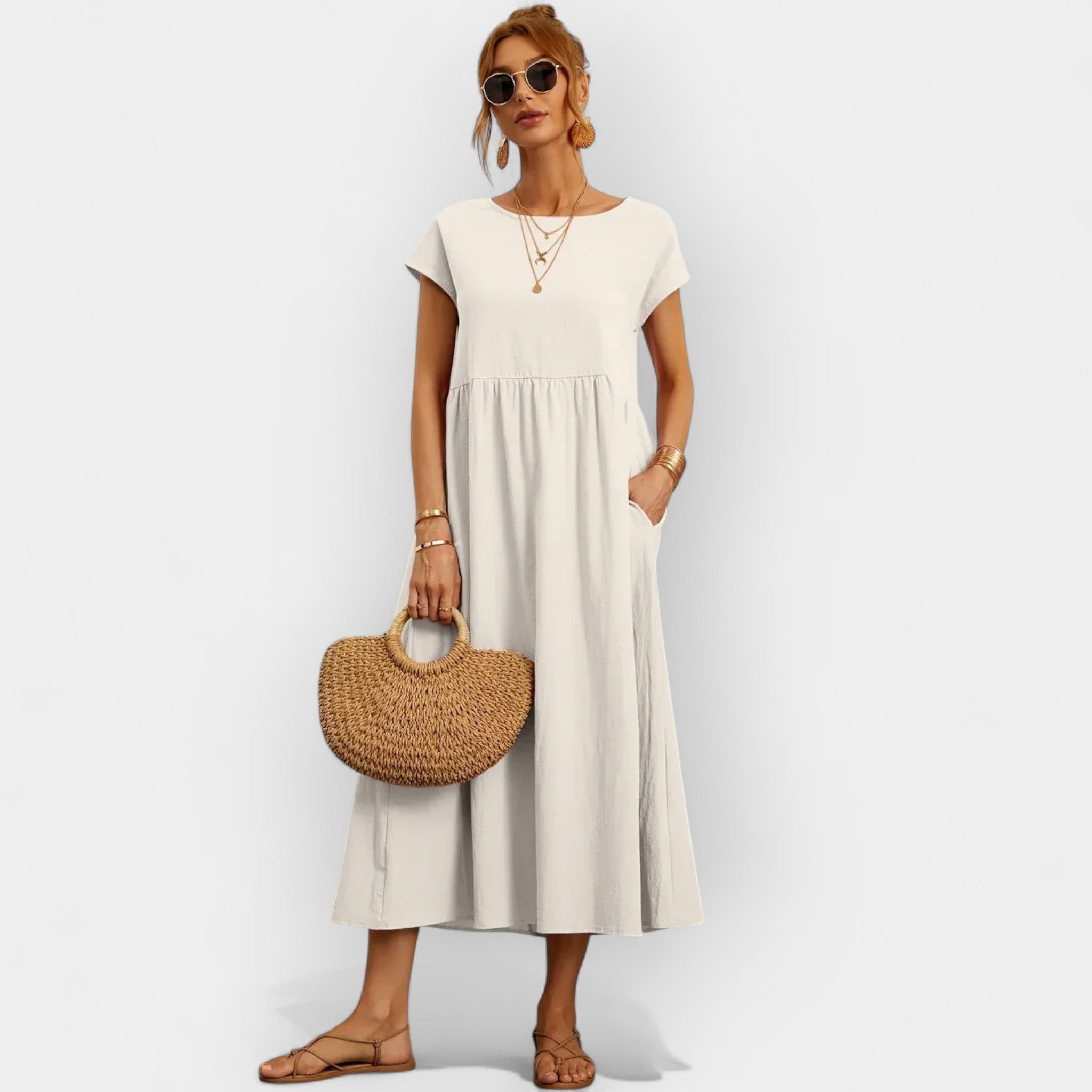 Vestido Leve de Algodão com Bolsos