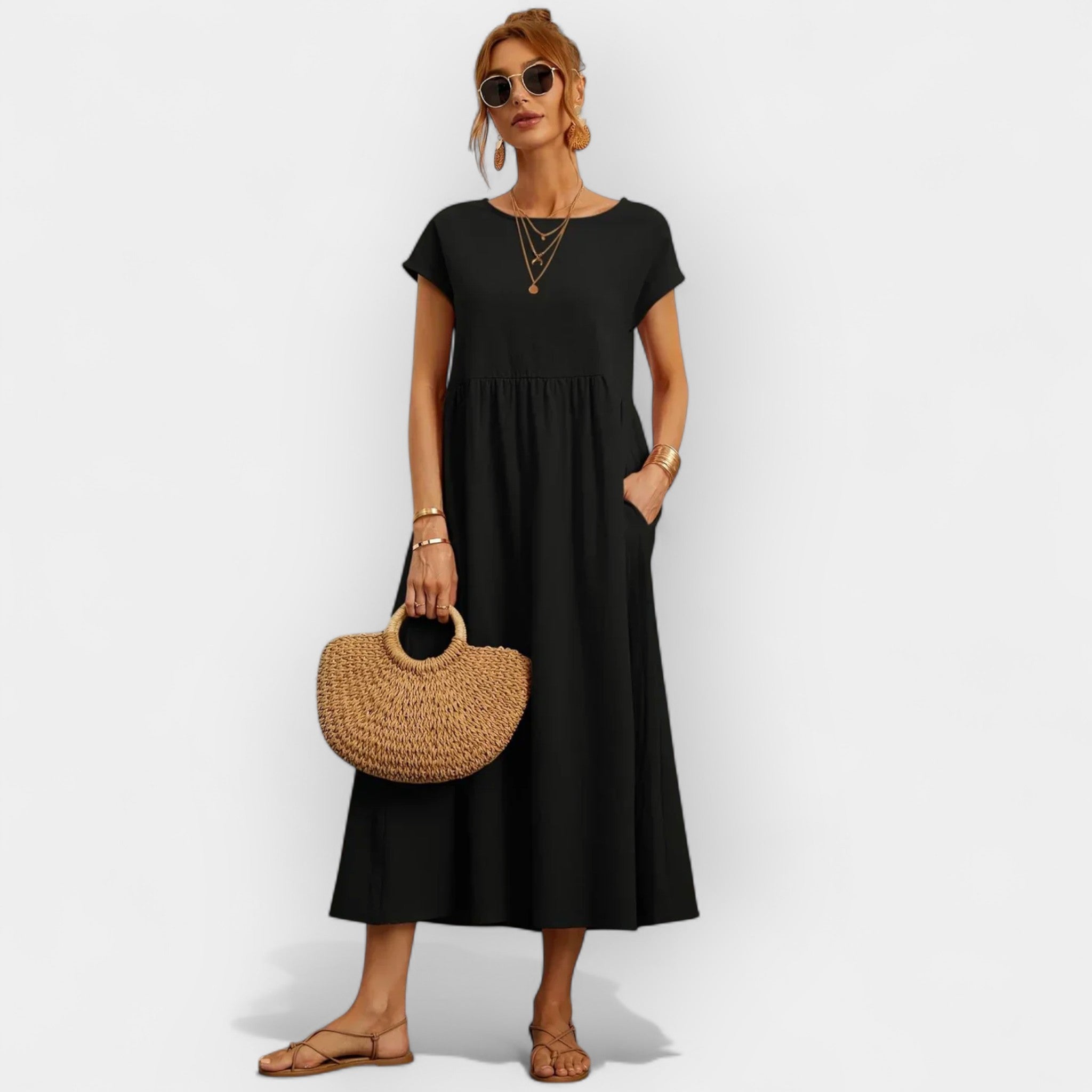 Vestido Leve de Algodão com Bolsos