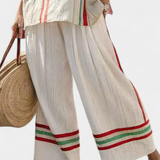Conjunto do Mediterrâneo Daisy de linho de bambu com listras elegantes vermelhas e verdes