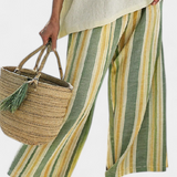 Conjunto de linho de bambu Daisy Mediterrâneo com listras de azeitona para um estilo renovado e elegante