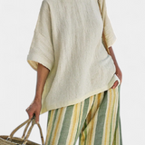 Conjunto de linho de bambu Daisy Mediterrâneo com listras de azeitona para um estilo renovado e elegante