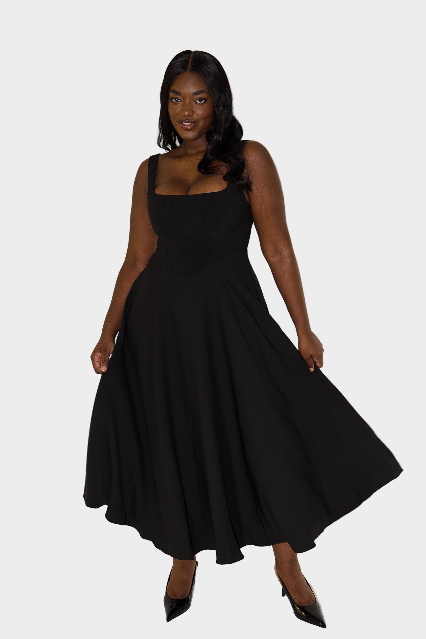 Vestido Midi Leve e Atemporal com Gola Elegante e Movimento Natural