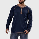 Camisa de algodão elegante com gola Henley