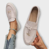 Mocassins Femininos Bege com Cordão Decorativo