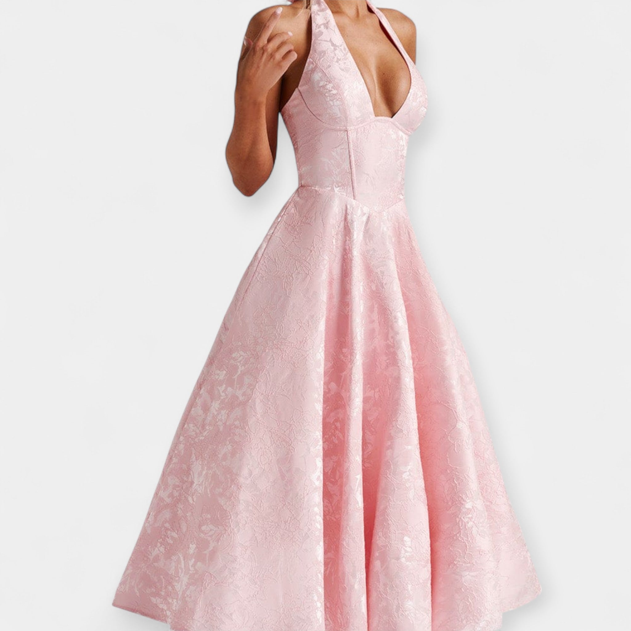 Vestido Midi com Costas Abertas e Design de Corpete