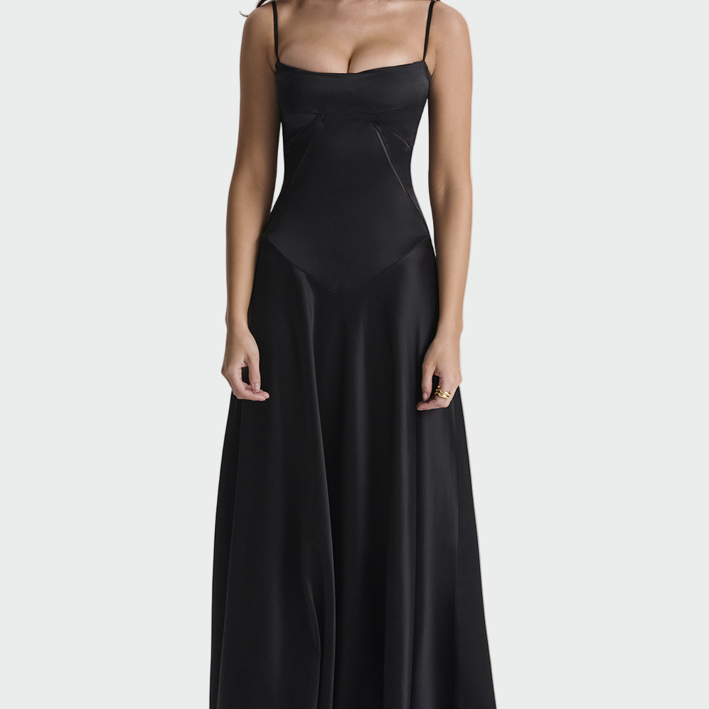 Vestido Maxi de Cetim com Alças Finas