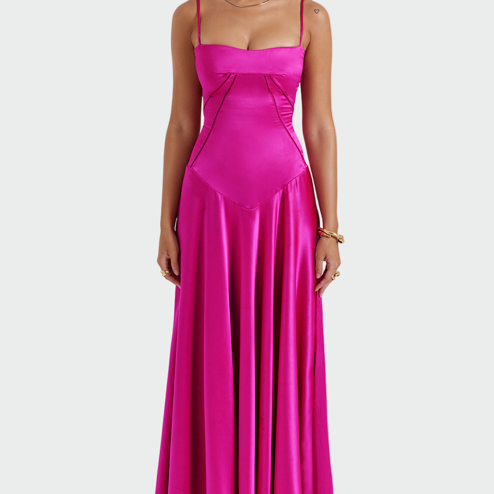 Vestido Maxi de Cetim com Alças Finas